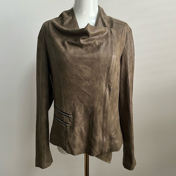 Hyfve Women’s Faux Leather Snake Skin Drape Neck Asymmetrical Zip Moto Jacket M - Picture 1 of 7